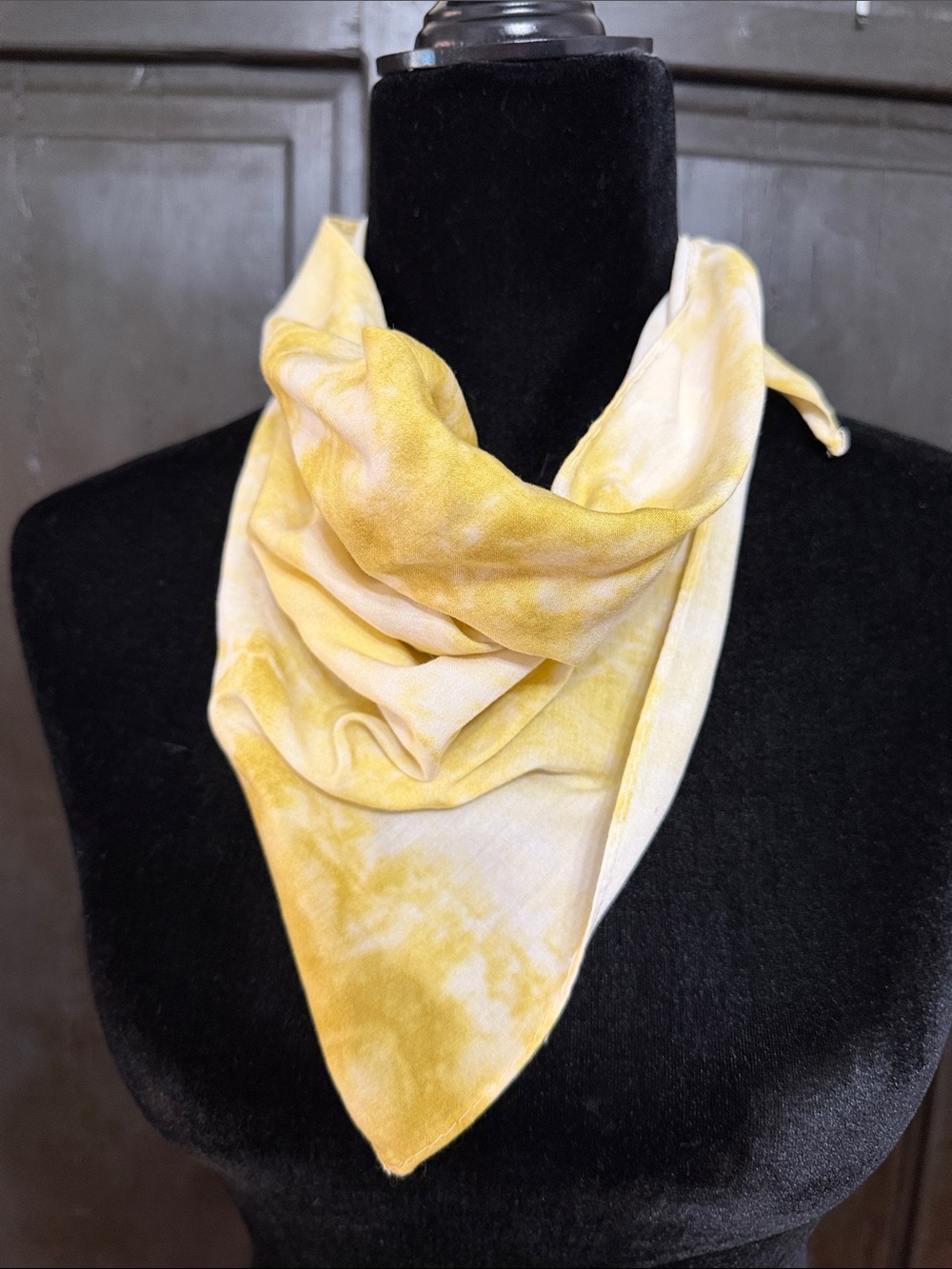 Vintage Mustard/yellow white wash scarf/ headband -  one size